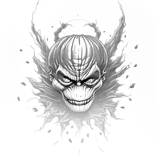 green goblin realistic trick or treat tatoo with pumpkin bombs he throws while he's gliding on his hoverboard off spider tattoo design idea