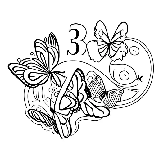 Number 3 in Greek symbol with words "enjoy the butterflies" with a butterfly tattoo design idea