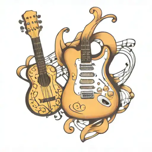 A whimsical tattoo of a guitar and piano intertwined with musical notes, inspired by La La Land tattoo design idea