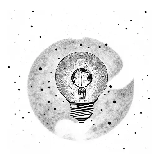 A light bulb surrounded by swirling galaxies tattoo design idea
