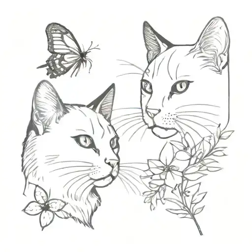two cats and a bumblebee  tattoo design idea
