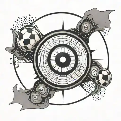 Itachi Uchiha's Sharingan eye with a soccer ball in the background tattoo design idea