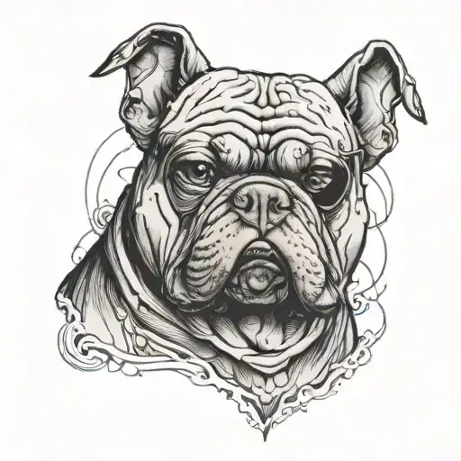 An American Bully dog wearing a villain mask in a digital world setting tattoo design idea
