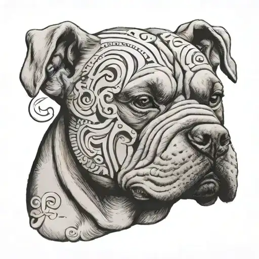 American Bully with a skull mask inspired by La Parca tattoo design idea