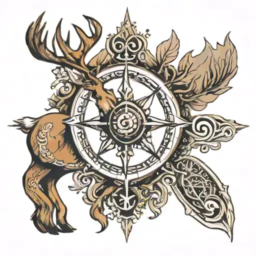 Nordic Compass Symbol, Rifle, Deer tattoo design idea