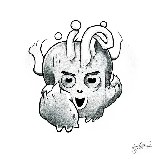 Crying cartoon ghost holding dripping heart in claws tattoo design idea