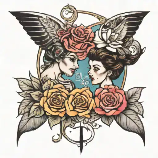 Gemini and rose tattoo design idea