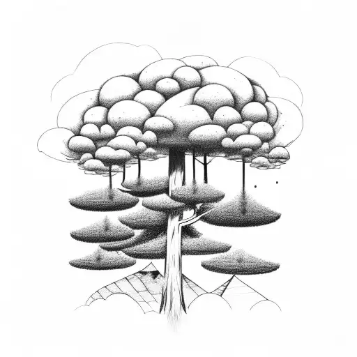 rain cloud with cartoon pine tree under it  tattoo design idea