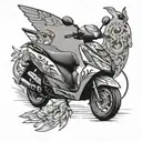 honda dio scooter with bird and dog  tattoo design idea