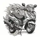 honda dio scooter with bird and dog  tattoo design idea