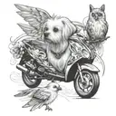 maltese dog and love birds tattoo design idea