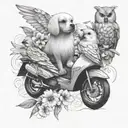 maltese dog and love birds tattoo design idea