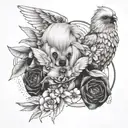 maltese dog and love birds tattoo design idea