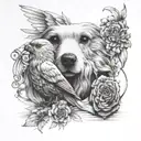 maltese dog and love birds tattoo design idea