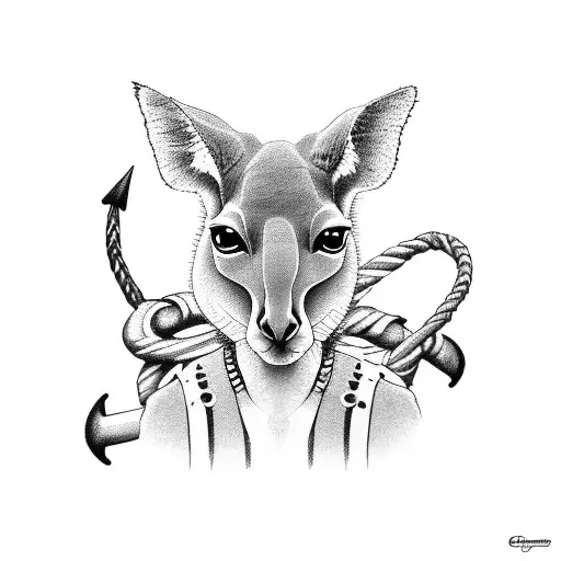 A band for the arm with these images: a kangaroo, chopsticks, a bull, an anchor, an african mask, and a baobab tree tattoo design idea