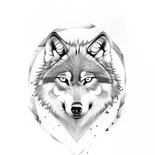 wolf with blue eyes in forest  tattoo design idea