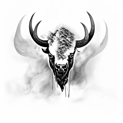 bison skull with smoke tattoo design idea