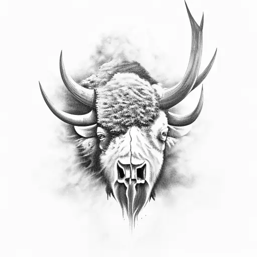bison skull surrounded by smoke tattoo design idea