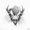 bison skull surrounded by smoke tattoo design idea