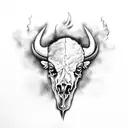 bison skull surrounded by smoke tattoo design idea
