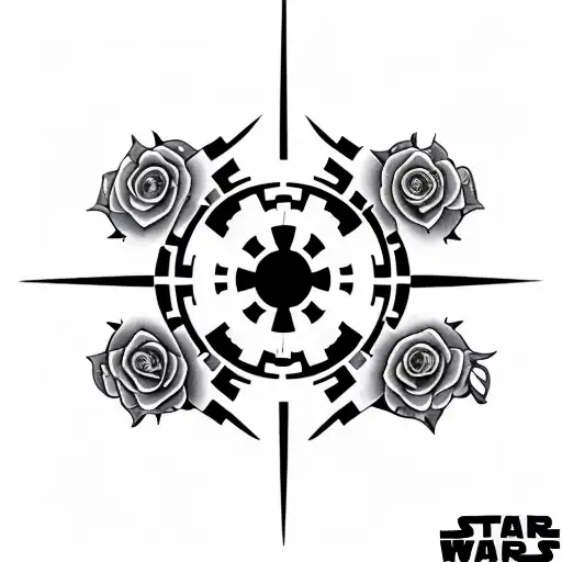 star wars imperial logo surrounded by roses tattoo design idea