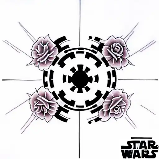 star wars imperial logo surrounded by flowers tattoo design idea