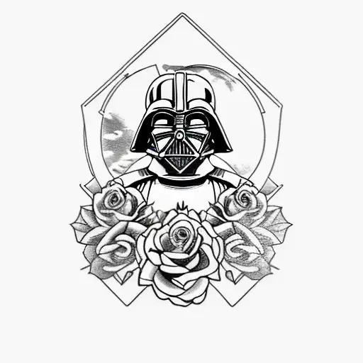 darth vader, stormtrooper, death star,  tattoo surrounded by roses  tattoo design idea