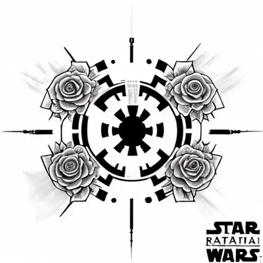 star wars SITH EMPIRE logo surrounded by a wreath of roses tattoo design idea