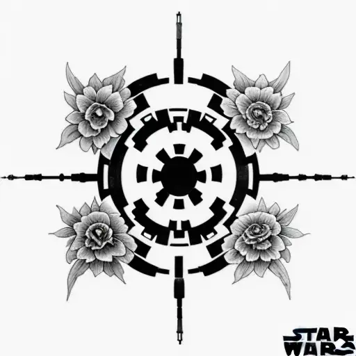 star wars imperial logo surrounded by flowers tattoo design idea