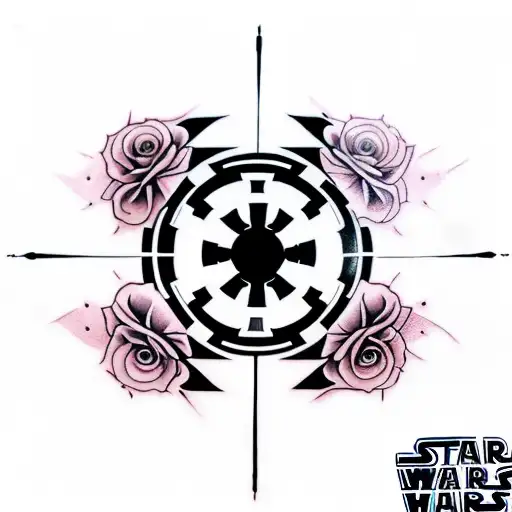 star wars SITH EMPIRE logo surrounded by roses tattoo design idea