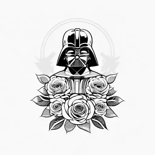 darth vader surrounded by roses tattoo design idea