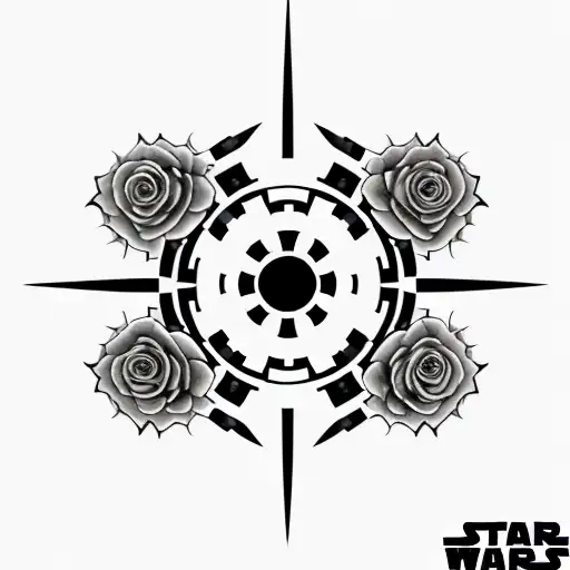 star wars imperial logo completely surrounded by a wreath of roses tattoo design idea