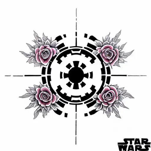 star wars imperial logo surrounded by roses tattoo design idea