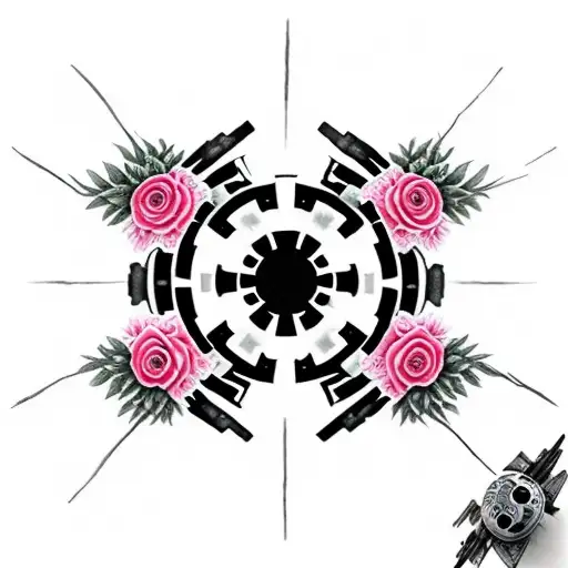 star wars SITH EMPIRE logo surrounded by a wreath of roses tattoo design idea