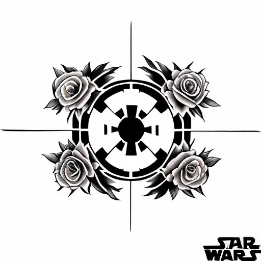 sith logo completely surrounded by roses tattoo design idea