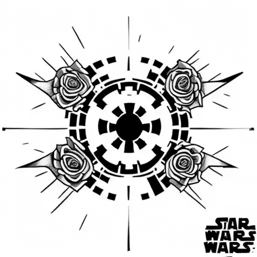 star wars imperial logo surrounded by roses tattoo design idea