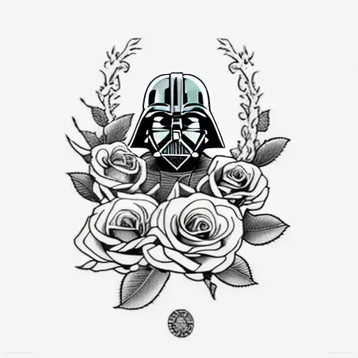 luke skywalker and darth vader tattoo surrounded by roses  tattoo design idea