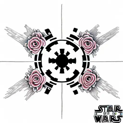 star wars imperial logo completely surrounded by roses tattoo design idea