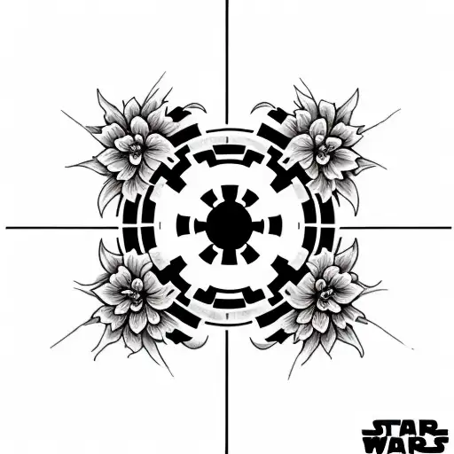 star wars imperial logo surrounded by flowers tattoo design idea