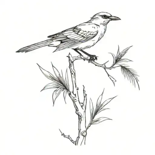 A bird perched on a branch or palm tree tattoo design idea