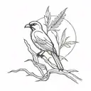 A bird perched on a branch or palm tree tattoo design idea