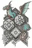 Dice and dragons and flowers intertwined tattoo design idea