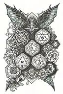 Dice and dragons and flowers intertwined tattoo design idea