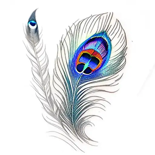 a peacock feather with a sad crying eye  tattoo design idea