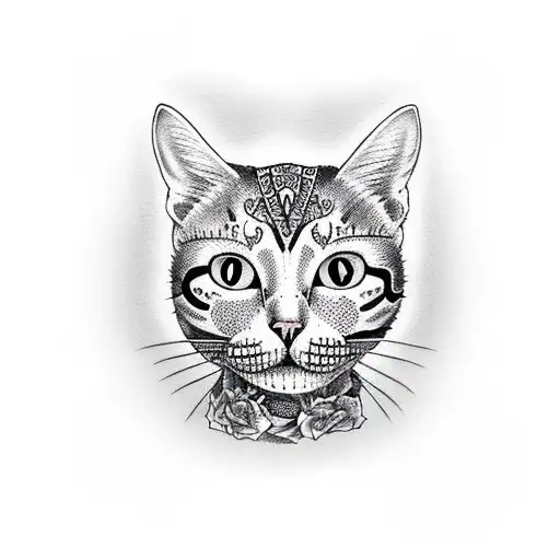 woman holding sugar skull Cat tattoo design idea