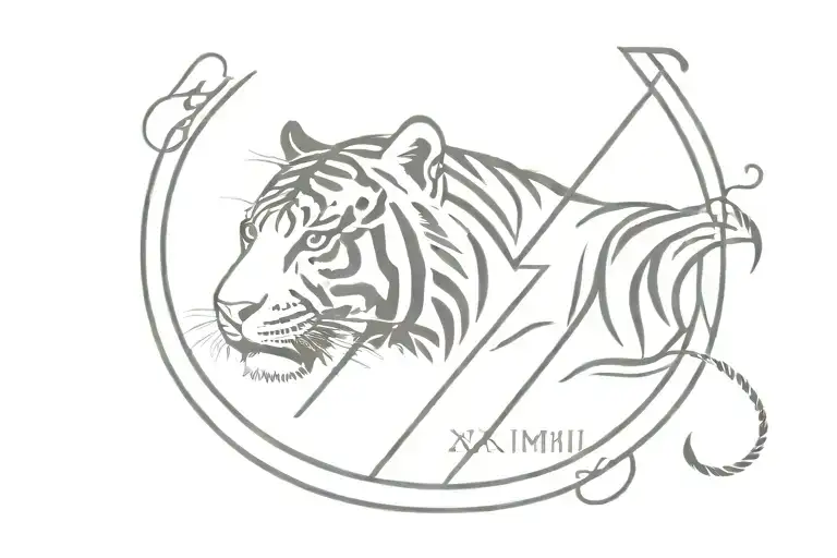 tiger head, gemini sign, xxiii roman numeral number tattoo design idea