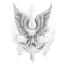 angel with wings, clouds, dove tattoo design idea