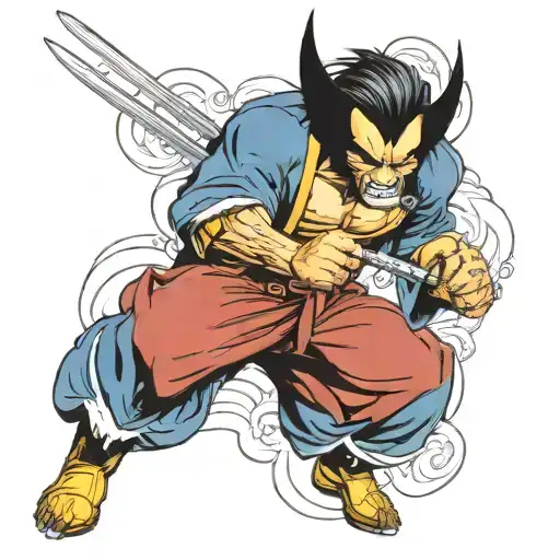 wolverine samurai warrior claws out in a fighting pose tattoo design idea