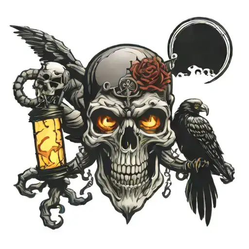 Skull Scorpion Candle crow lantern horror tattoo design idea