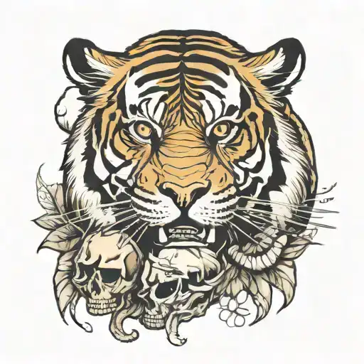 tiger with paw on a skull tattoo design idea